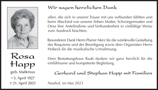 Traueranzeige von Rosa Happ von FZ