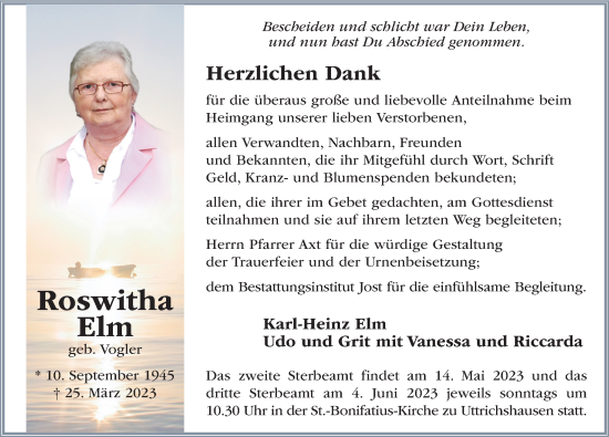 Traueranzeige von Roswitha Elm von FZ