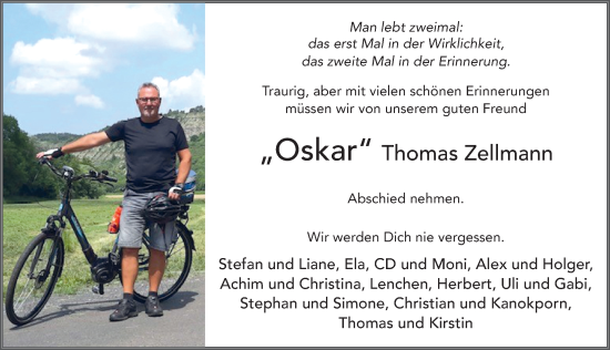 Traueranzeige von Thomas Zellmann von FZ