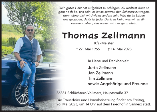 Traueranzeige von Thomas Zellmann von FZ