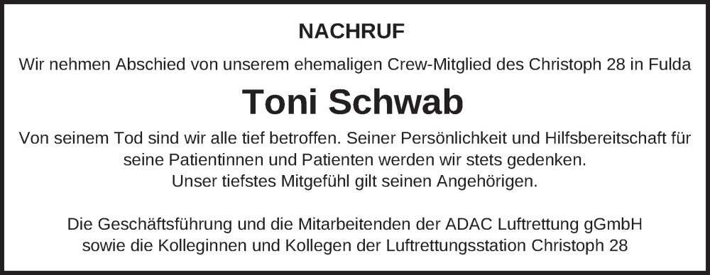  Traueranzeige für Toni Schwab vom 06.05.2023 aus FZ