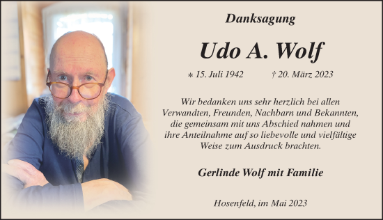 Traueranzeige von Udo A. Wolf von FZ