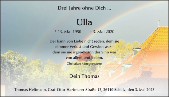 Traueranzeige von Ulla Heitmann von FZ