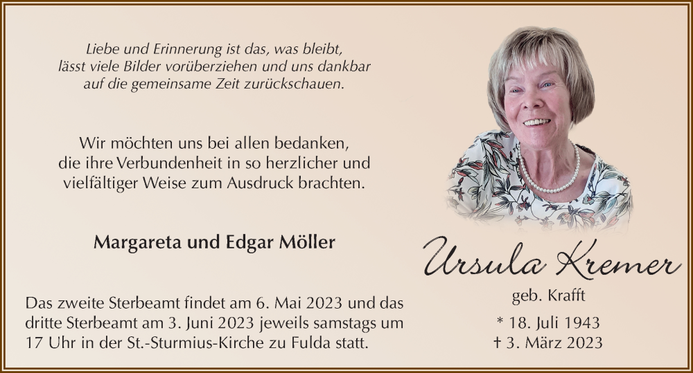  Traueranzeige für Ursula Kremer vom 03.05.2023 aus FZ