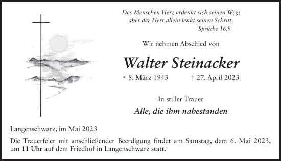 Traueranzeige von Walter Steinacker von FZ
