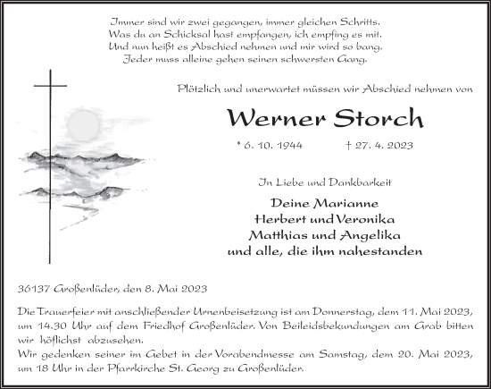 Traueranzeige von Werner Storch von FZ