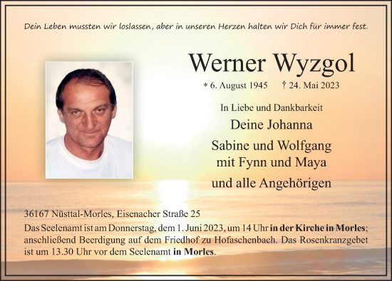 Traueranzeige von Werner Wyzgol von FZ
