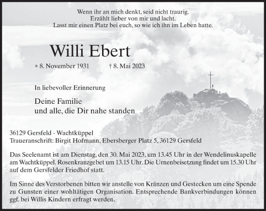Traueranzeige von Willi Ebert von FZ