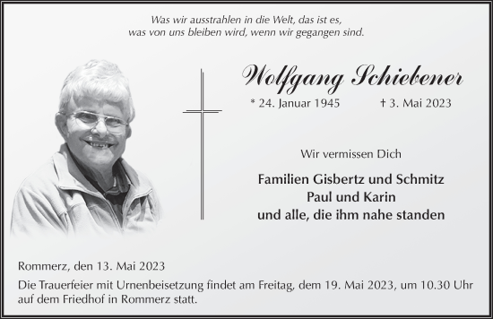 Traueranzeige von Wolfgang Schiebener von FZ