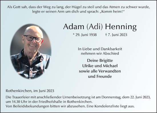 Traueranzeige von Adam Henning von FZ