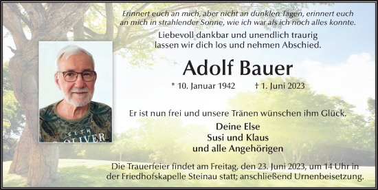 Traueranzeige von Adolf Bauer von FZ