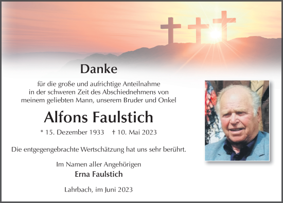Traueranzeige von Alfons Faulstich von FZ