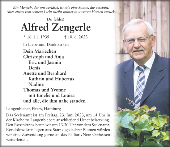 Traueranzeige von Alfred Zengerle von FZ