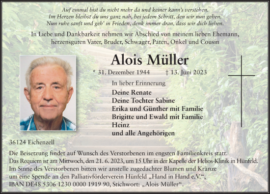 Traueranzeige von Alois Müller von FZ