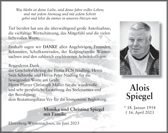 Traueranzeige von Alois Spiegel von FZ