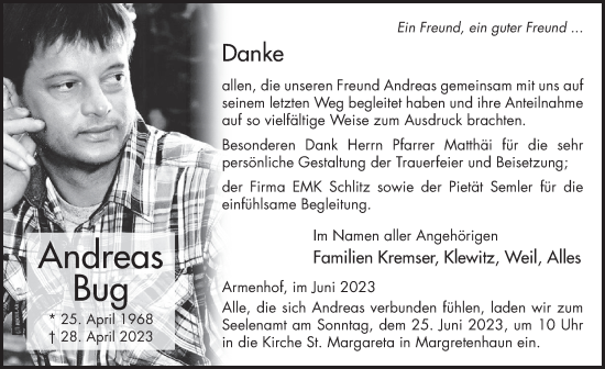 Traueranzeige von Andreas Bug von FZ