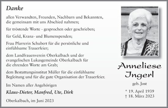 Traueranzeige von Anneliese Ingerl von FZ