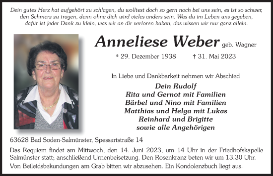 Traueranzeige von Anneliese Weber von FZ