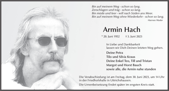 Traueranzeige von Armin Hach von FZ