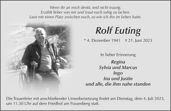 Traueranzeige von Rolf Euting von FZ