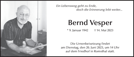 Traueranzeige von Bernd Vesper von FZ