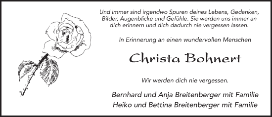 Traueranzeige von Christa Bohnert von FZ