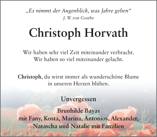 Traueranzeige von Christoph Horvath von FZ