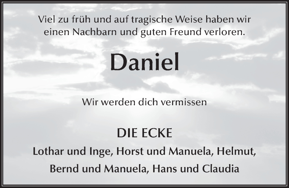  Traueranzeige für Daniel Frank vom 20.06.2023 aus FZ
