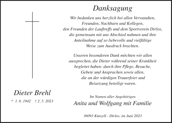 Traueranzeige von Dieter Brehl von FZ