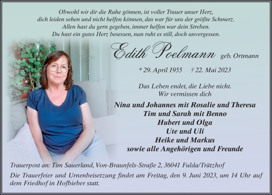 Traueranzeige von Edith Poelmann von FZ