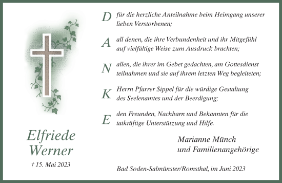 Traueranzeige von Elfriede Werner von FZ