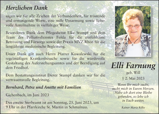Traueranzeige von Elli Farnung von FZ