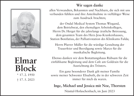 Traueranzeige von Elmar Block von FZ