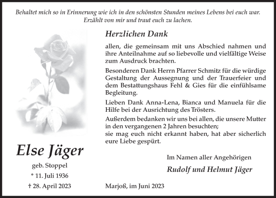 Traueranzeige von Else Jäger von FZ