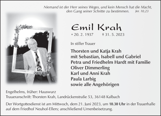Traueranzeige von Emil Krah von FZ