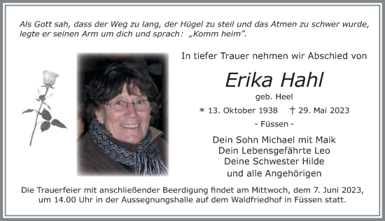 Traueranzeige von Erika Hahl von FZ