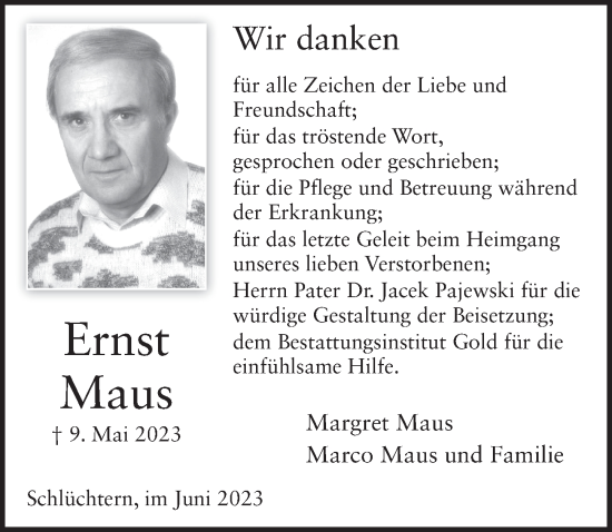 Traueranzeige von Ernst Maus von FZ