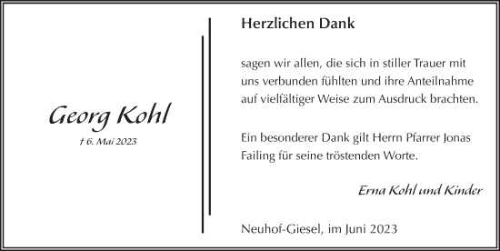 Traueranzeige von Georg Kohl von FZ