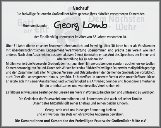 Traueranzeige von Georg Lomb von FZ