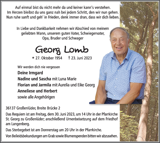 Traueranzeige von Georg Lomb von FZ