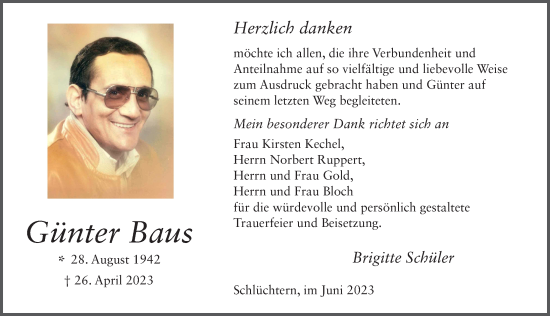 Traueranzeige von Günter Baus von FZ