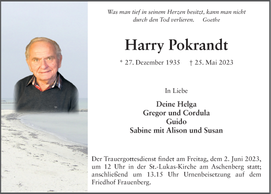 Traueranzeige von Harry Pokrandt von FZ