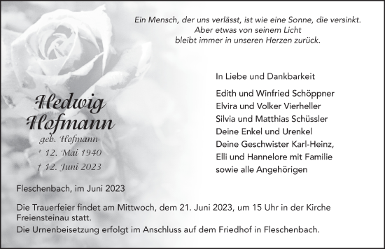 Traueranzeige von Hedwig Hofmann von FZ
