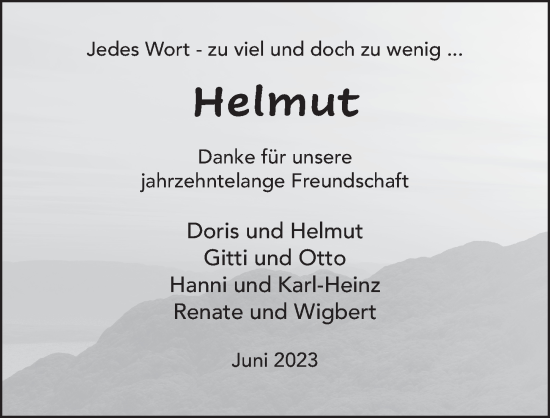 Traueranzeige von Helmut Diegmüller von FZ