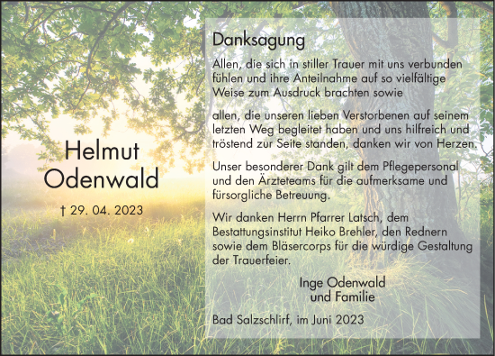 Traueranzeige von Helmut Odenwald von FZ