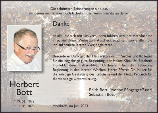 Traueranzeige von Herbert Bott von FZ