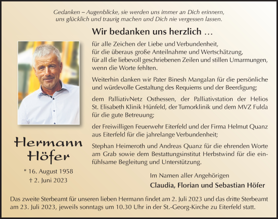 Traueranzeige von Hermann Höfer von FZ