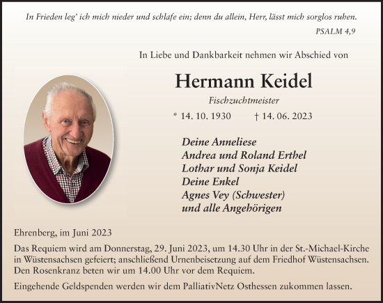 Traueranzeige von Hermann Keidel von FZ
