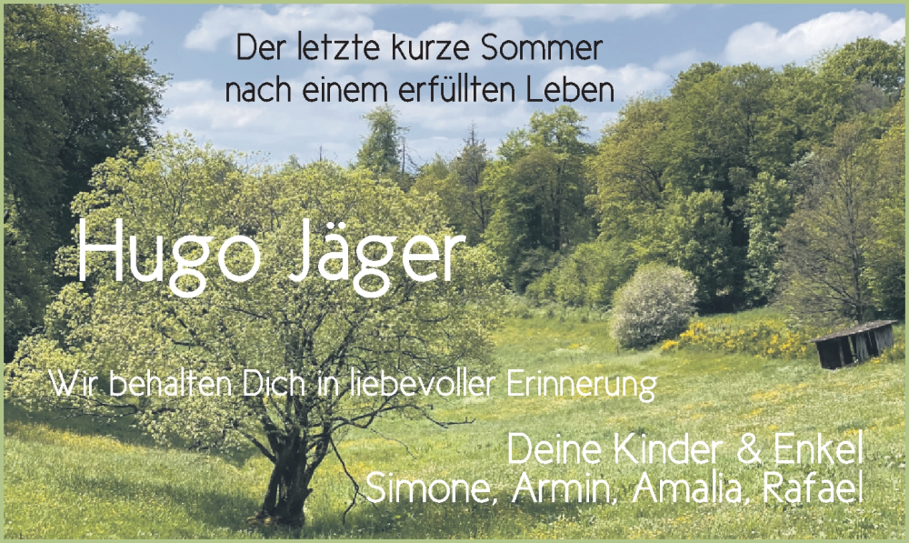  Traueranzeige für Hugo Jäger vom 17.06.2023 aus FZ