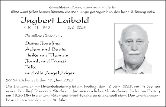 Traueranzeige von Ingbert Laibold von FZ